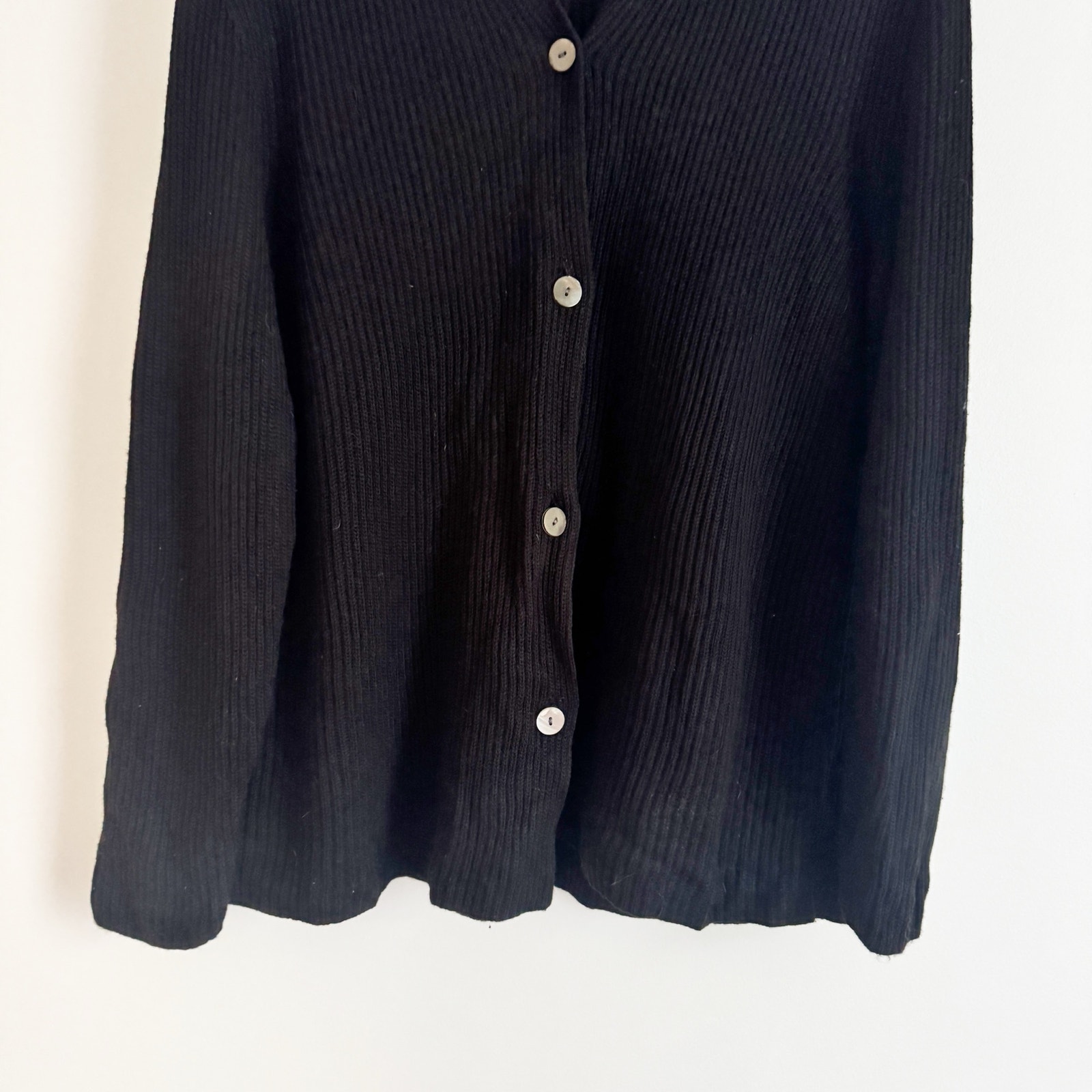 John Patrick Merino Wool Silk Ribbed Cardigan Sweater Black Large L — image 4 of 7